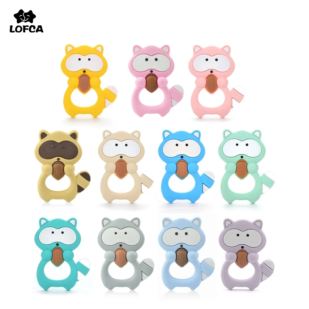 LOFCA  Silicone Raccoon Teether for teeth Nursing Cartoon Pacifier Accessories BPA Free Food Grade  For Baby Toys  DIY Bracelet