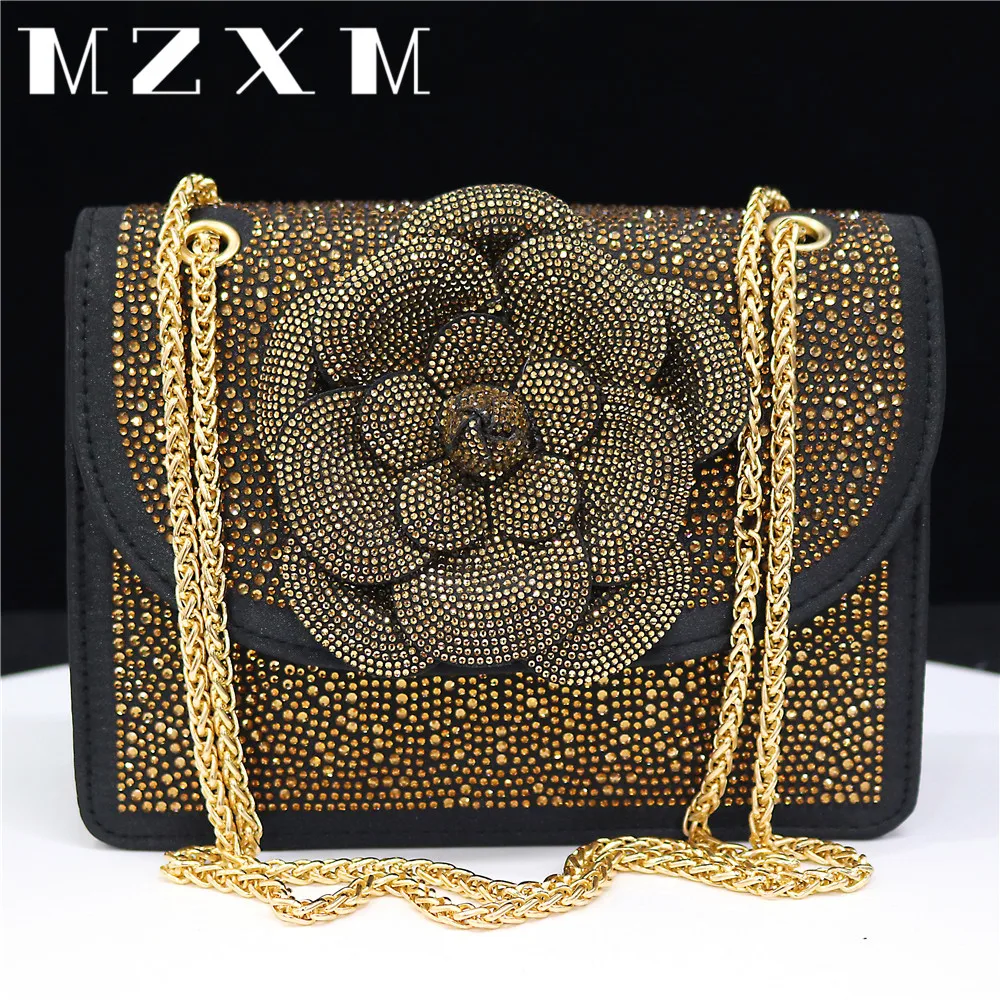 Studded with rhinestones fashion small capacity ladies wallet metal buckle handbag shiny rhinestone crossbody bag