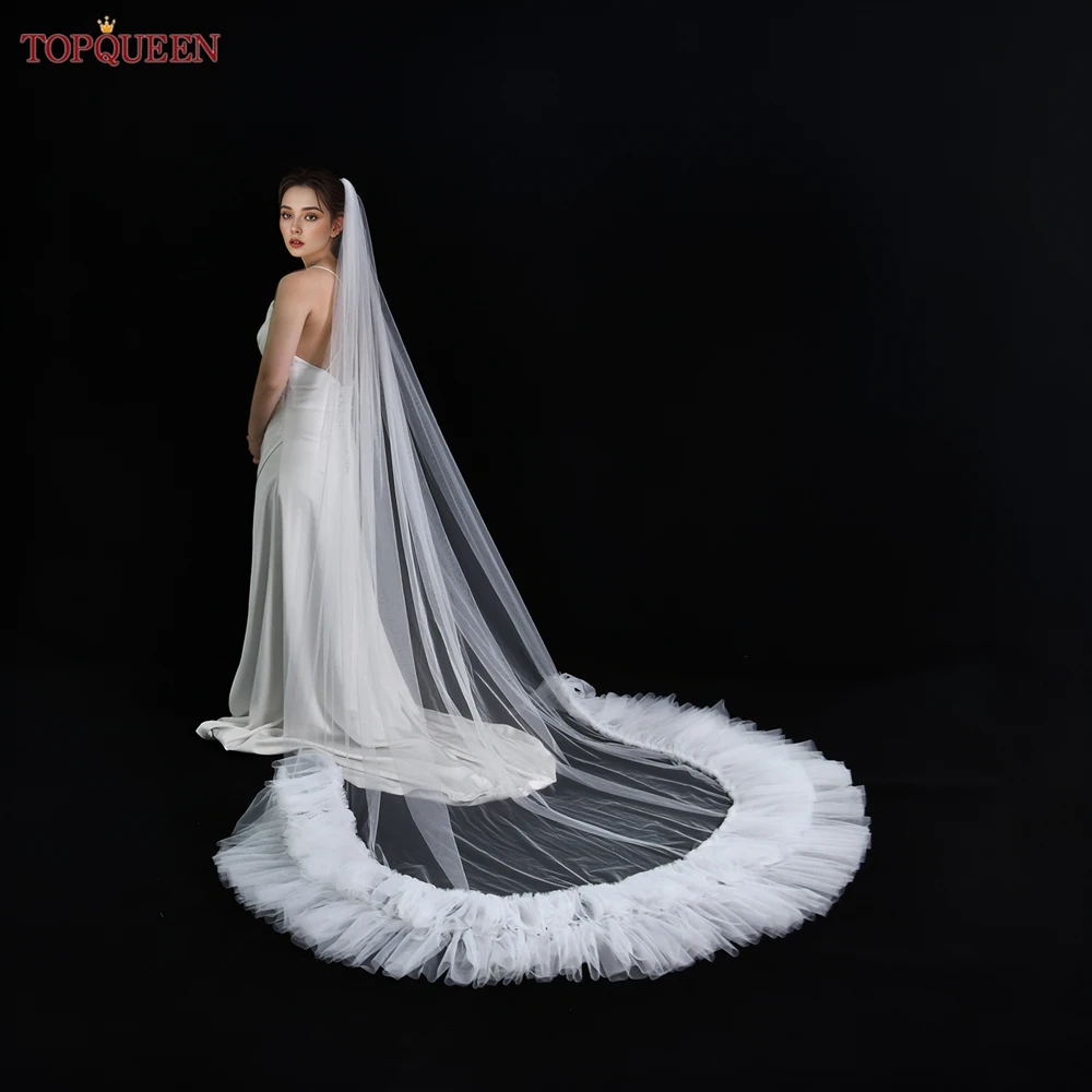 TOPQUEEN Long Bridal Veil White Wedding Cathedral Veil Bride Spanish Mantilla Lace Tulle Embroidered Bride Accessories V254