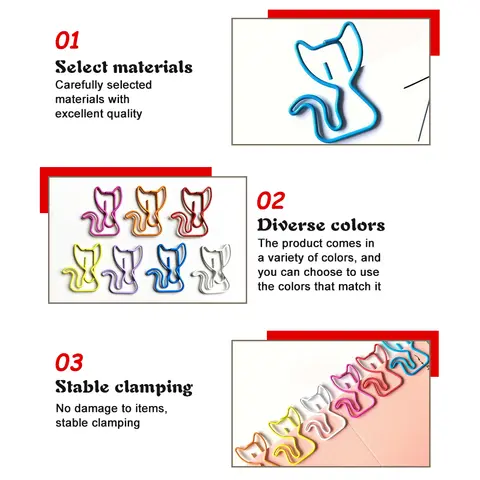 50 पीस बिल्ली के आकार का पीई पेपर क्लिप रंगीन कार्टून पशु पेपर क्लिप बुकमार्क बाइंडिंग नोट सजावट स्टेशनरी बाइंडर क्लिप 6 best sales पेपर क्लिप्स - №5