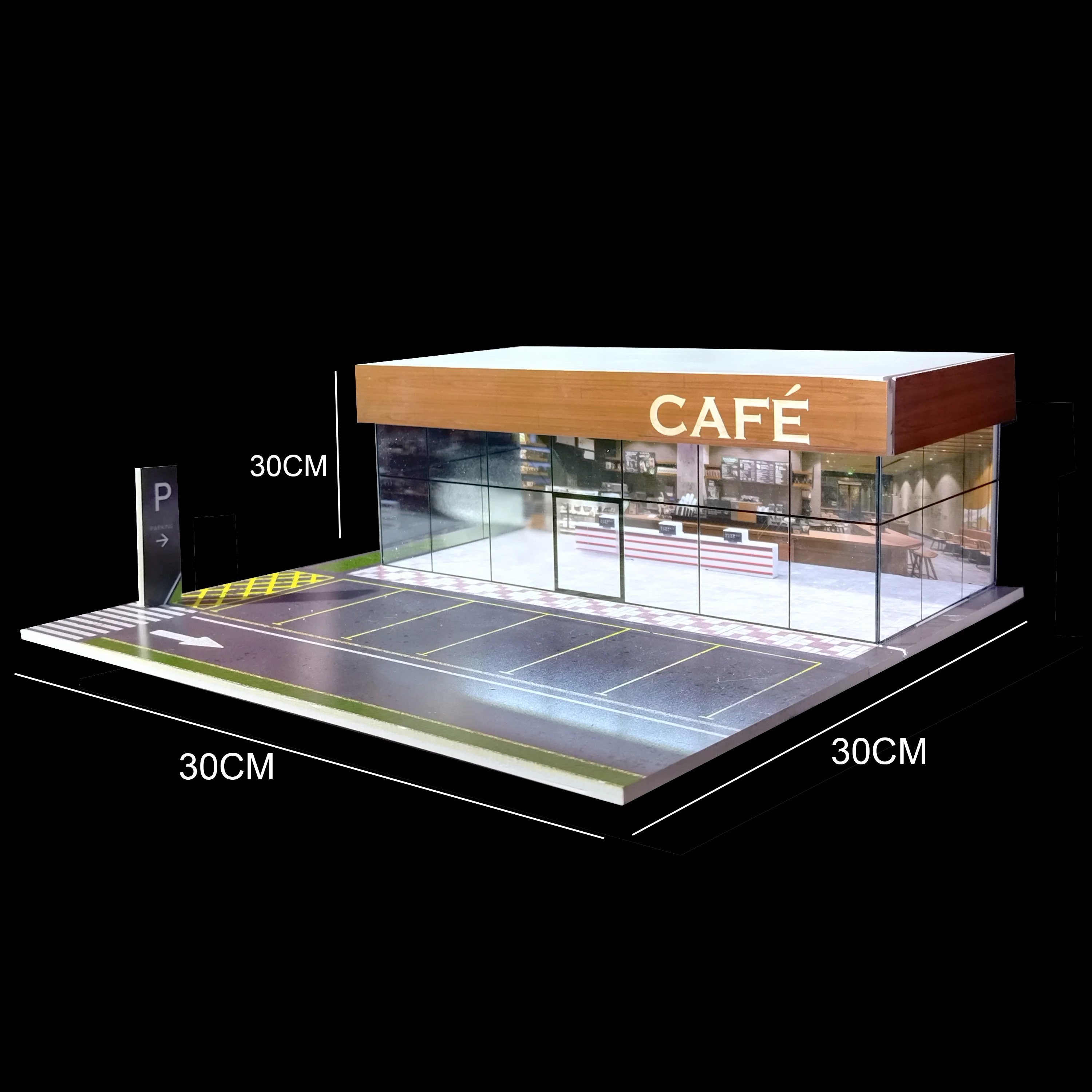 โมเดลโรงรถจำลองขนาด 1/64 พร้อมไฟ LED แบบ USB สำหรับรถฮอทวีลส์และรถโมเดลอื่นๆ พร้อมตู้โชว์หลายฉาก
