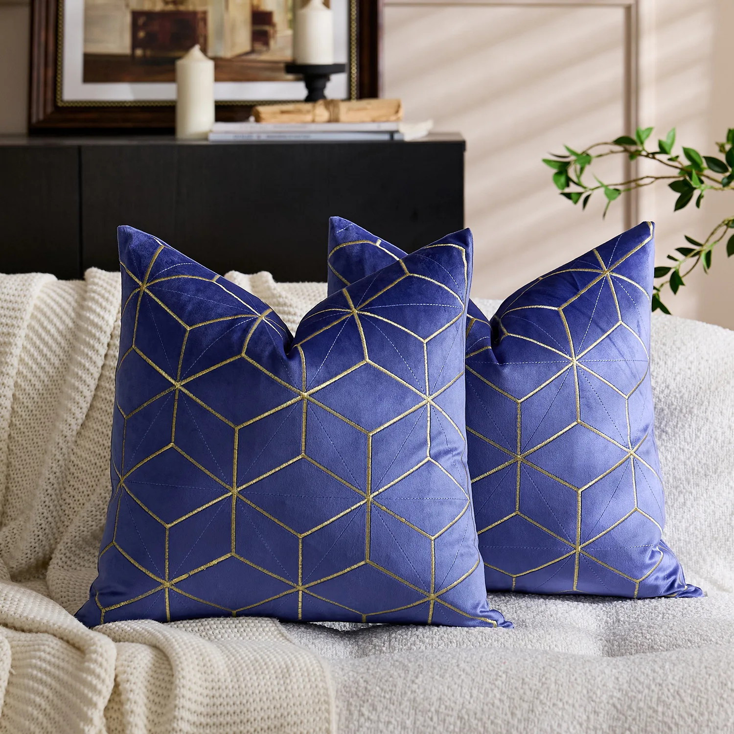 Velvet Embroidery Geometric Pillow Cover 30x50cm 45x45cm Black Blue Green Orange Cozy Home Decorative Cushion Cover Living Room