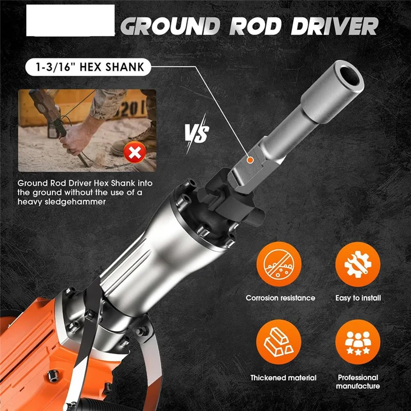 A93Z Hex Shank Ground Rod Driver Hammer Bor Ground Rod Driver Bit untuk Pembongkaran Hex dan 1-3/16 "Hex-Shank