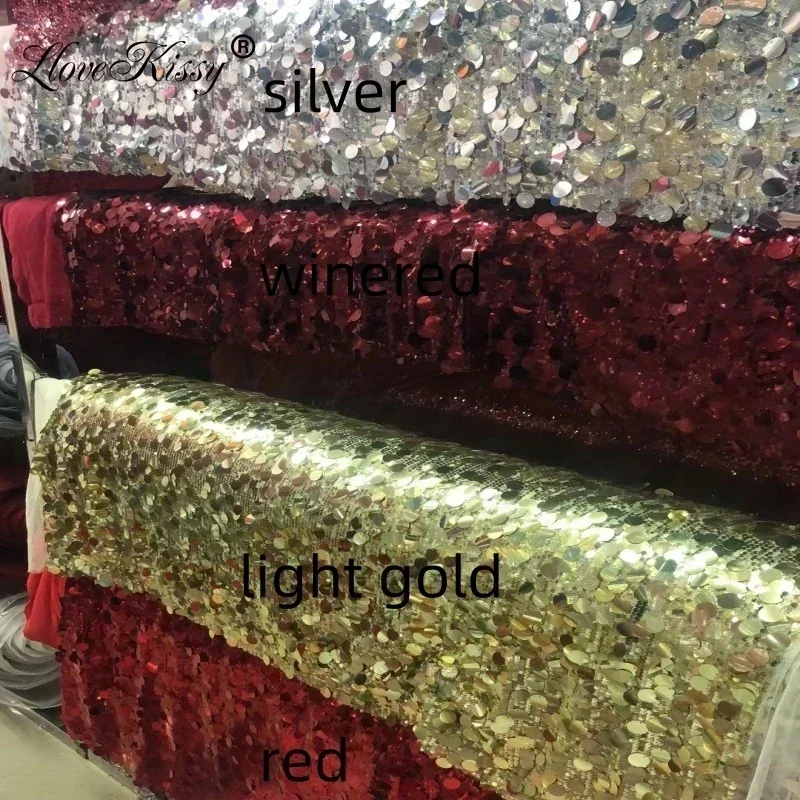 Hot Selling Fashion Sequin Fabric 5+18MM Sequin Embroidery Mesh Glitter Fabric DIY Sewing Short Skirt Party Dress  Wide:125cm