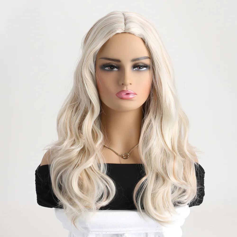 Synthetic Middle Part Fashion Ladies Medium Wavy Wig with Side Bangs Heat Resistant Fiber Natural Look Cosplay Party Daily