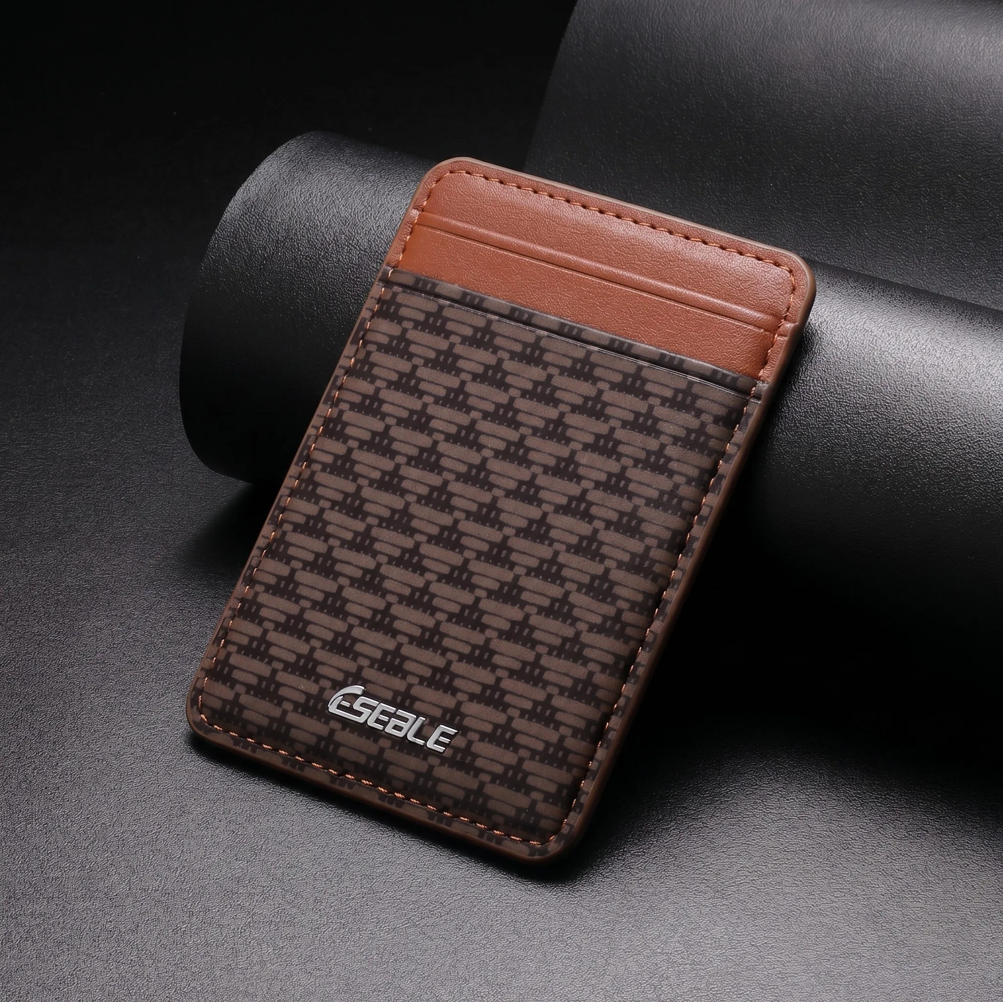 Strong Magnetic Back Pocket Leather Credit Card Holder for Men RFID Pocket Size Shockproof Daily Use Ultra Thin Cards Bag Box
