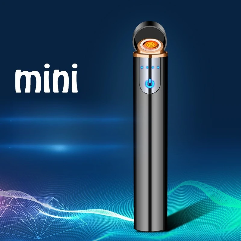 Mini Circular LCD Induction Windproof Tungsten Wire USB Charging Lighter Outdoor Compact Portable Electric Lighters Smoking Gift