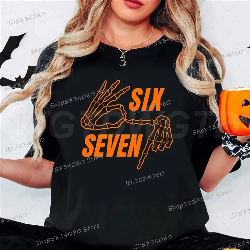 

Рубашка Six Seven Meme на Хэллоуин, забавный подарок для него, трендовая футболка на Хэллоуин 6, 7, винтажная футболка для мужчин и женщин, футболка с юмором в Интернете
