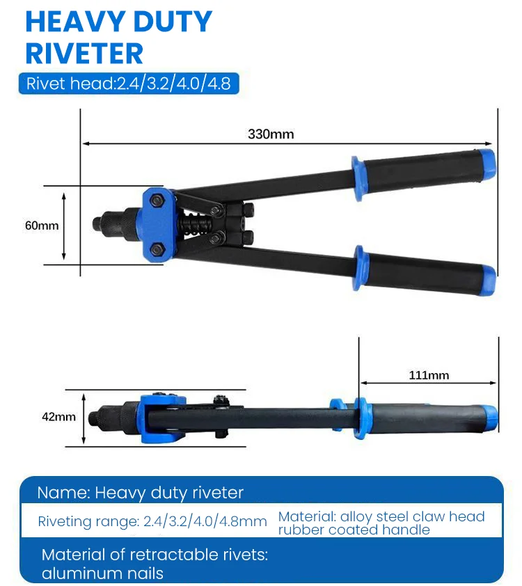 Riveter Set 420MM Single Hand Blind Rivet Guns Nose Piece Manual Riveting Riveter Tool Hand Tool DIY Rivets Nut Automotive Tools