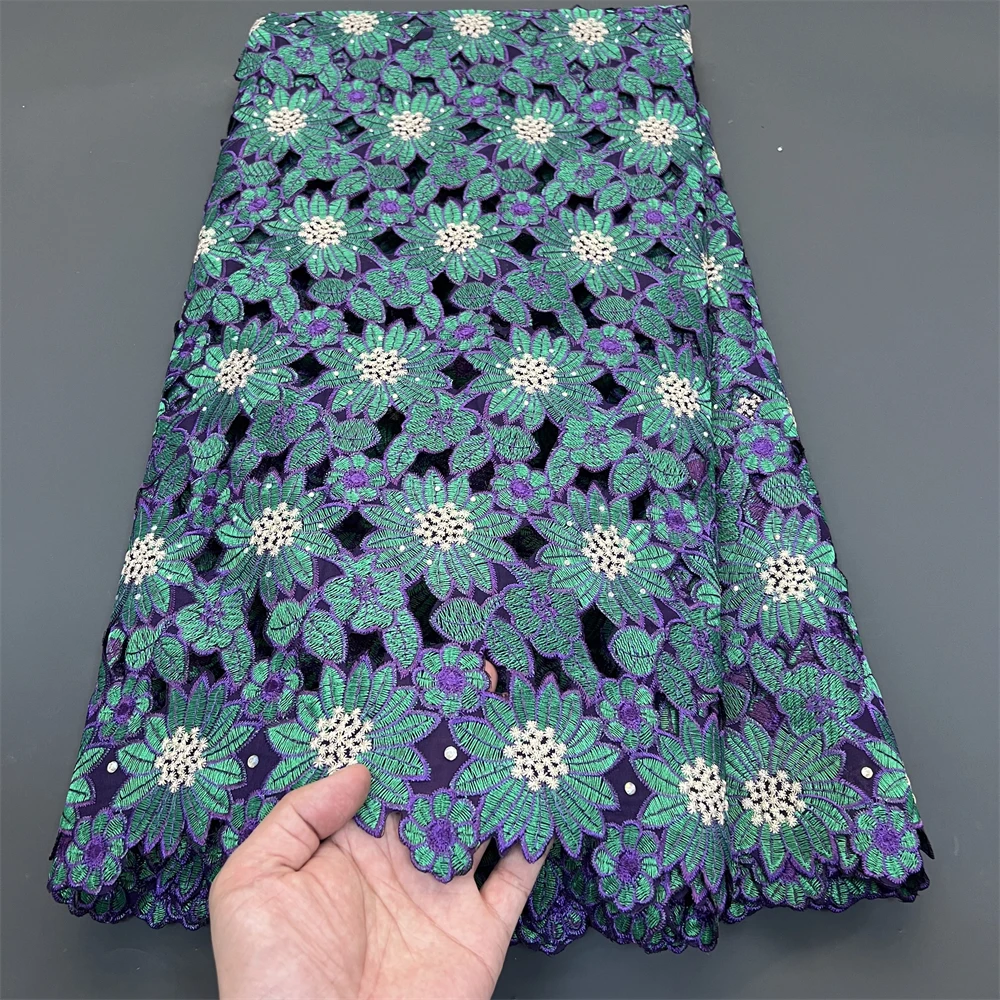 Latest 2026 African Nigerian High-Quality Cotton Damask Guipure Tulle Lace Fabric for Dress Prom Party Gown 5Yards PS0044