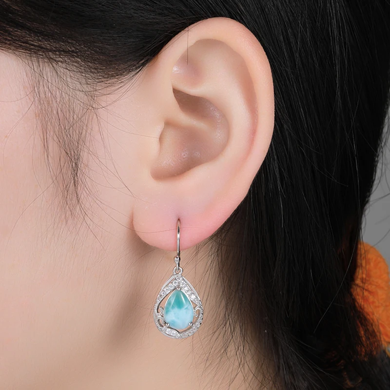 XYOP 925 Sterling Silver Strong Clash Sense Natural Larimar Earring Jewelry Personality Party