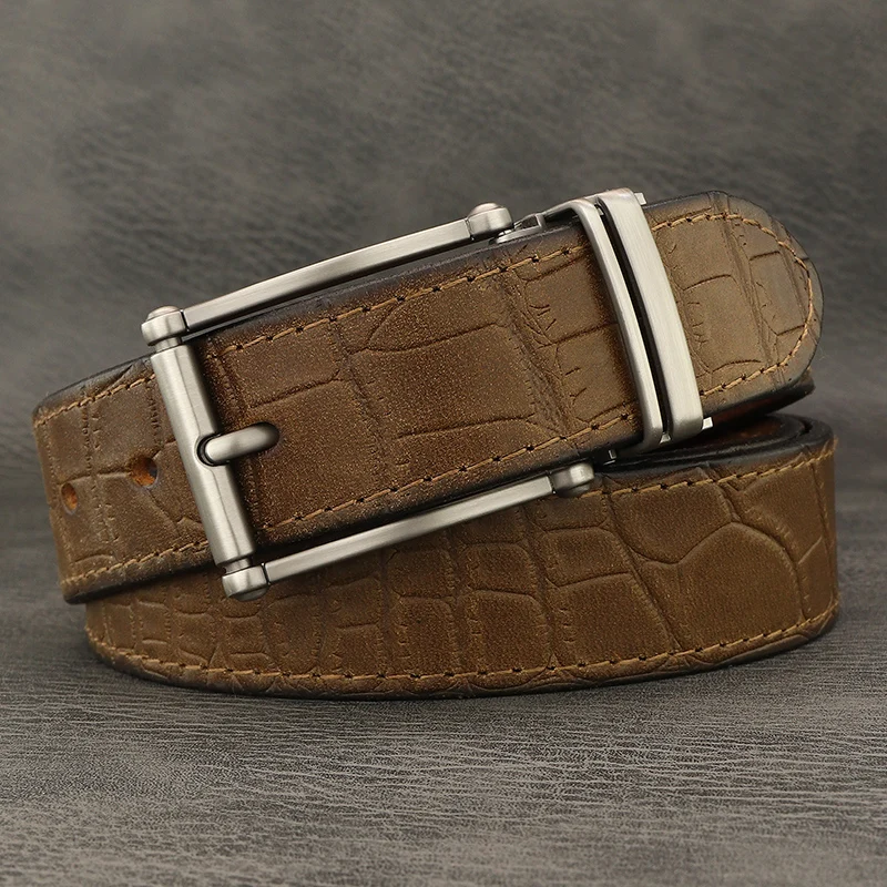 

High quality 3.3cm wide cowskin pin buckle fashion genuine leather fancy vintage young male jeans cintos masculinos Khaki B814