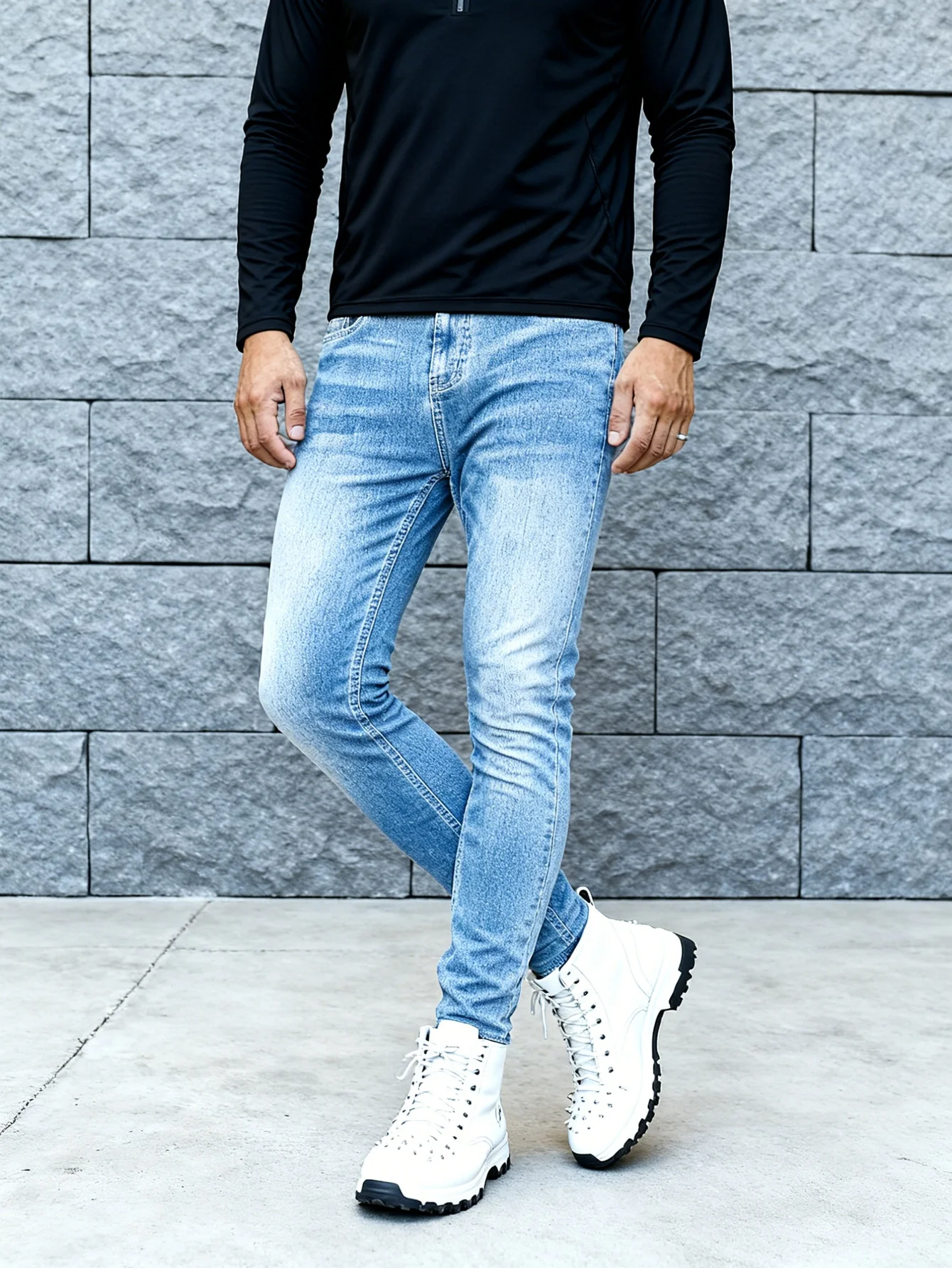 Trendy Blue Y2K Men's Slim Jeans Pants Original Drip Fit Daily Wear Trousers No accessories or belts included