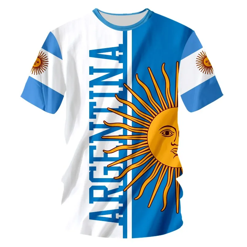 Argentina Flag National Emblem Tshirts 3D Print T-Shirt Summer T Shirt Fashion Kids Casual Boys Girls Unisex Round Neck Tees