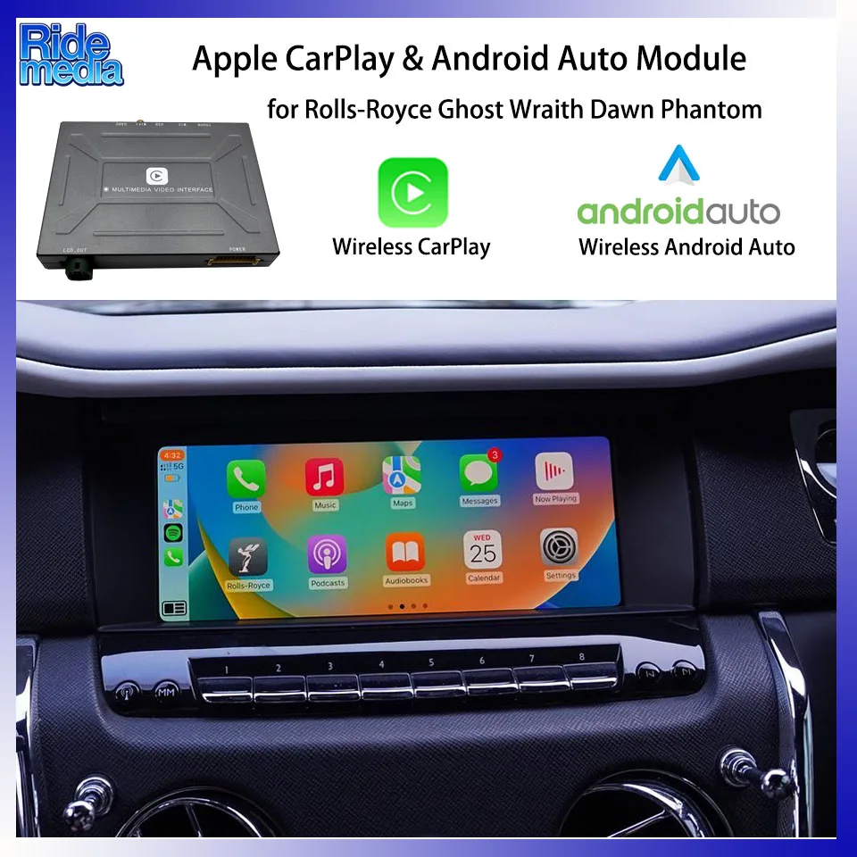 RideMedia 2026 Apple CarPlay Android Auto BT música Siri interfaz GPS para Rolls-Royce Phantom VII Ghost I Wraith Dawn 2009-2023