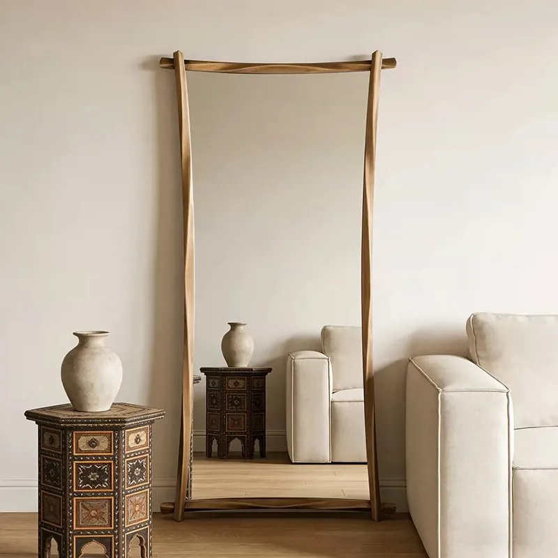 Art Full Length Mirror Irregular Wooden Floor Standing Mirror, Rustic Wall Leaning Dressing Mirror Bedroom Cloakroom Home Decor