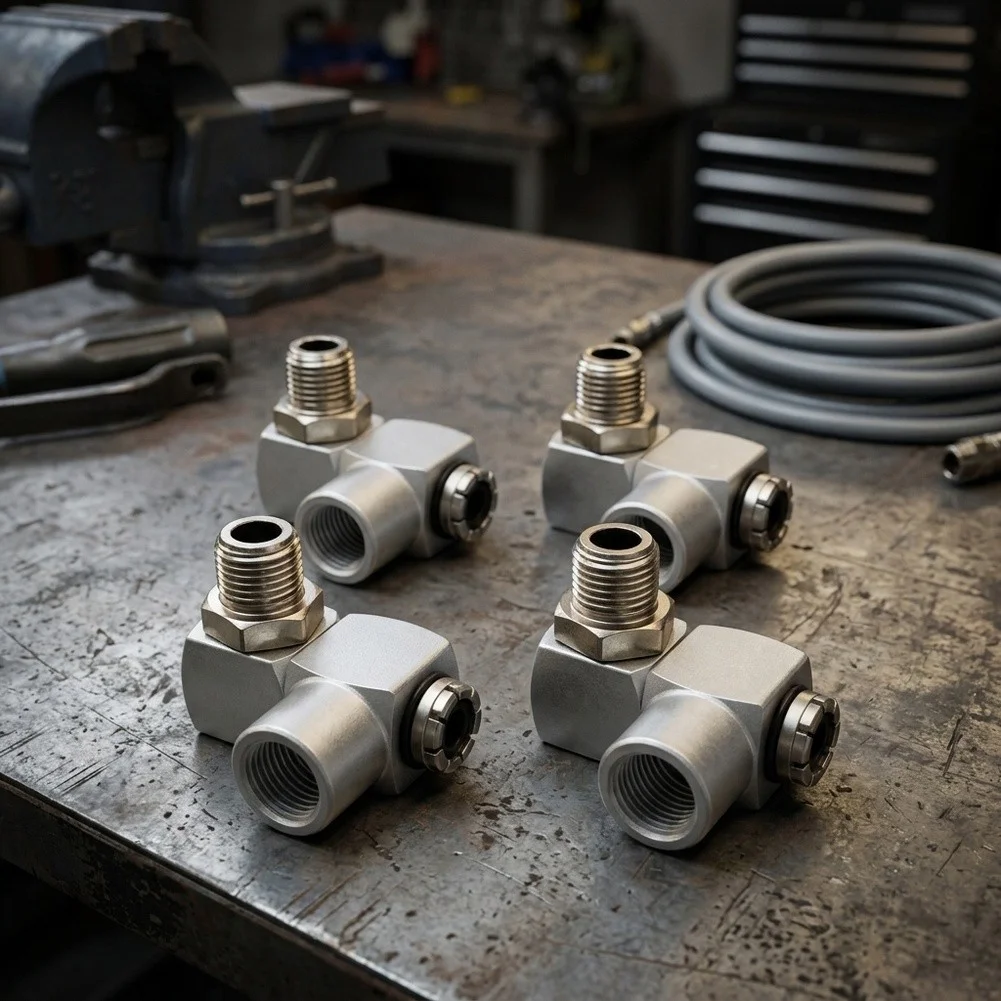 360° Rotation Air-Hose Connector 1/4in NPT Thread Industrial Pneumatic Tool Adapter 150 PSI Max Air-Swivel Air-Hose Connector