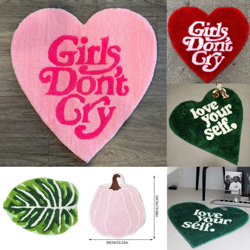 

Cute Heart Shaped Letters Imitation Carpet Home Sofa Floor Mat Soft Bathroom Foot Mat Bedroom Bedside Carpet Home Warm Decor Rug