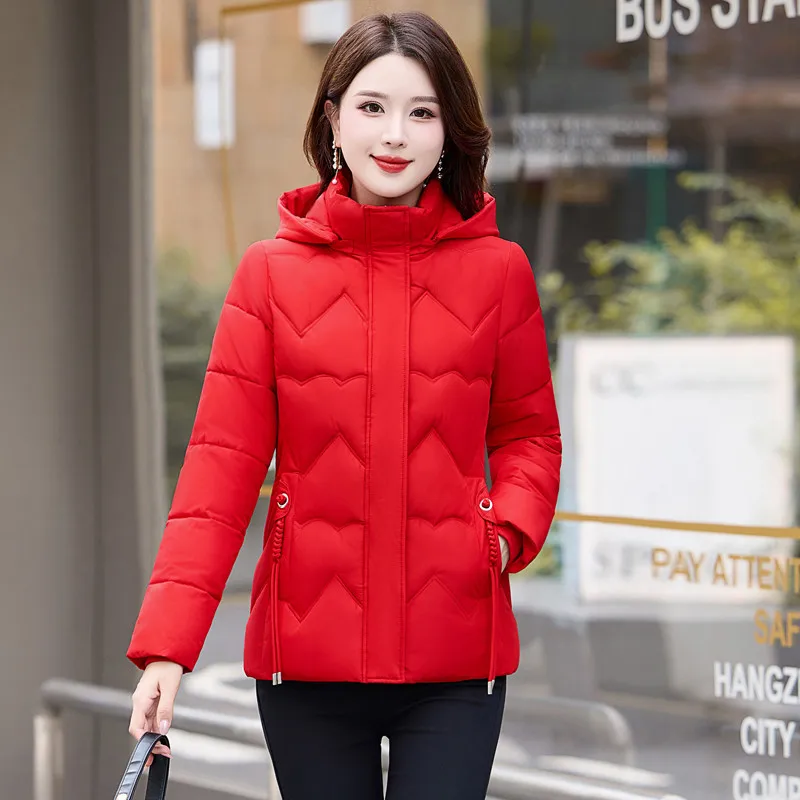 

Women Winter Parka Coat 2025 New Fashion Elegant Versatile Ladies Outerwear Hooded Temperament Lady Down Cotton Padded Jacket
