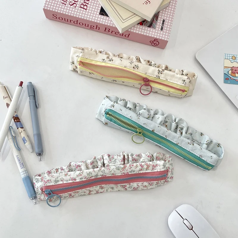 Cream Floral High Value Large Capacity Pencil Bag Student Stationery Storage Bag Student Class Pencil Case