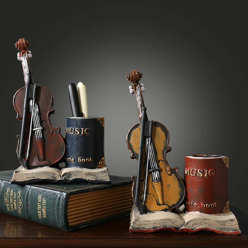 

Creative Elegant American Vintage Violin Model Pen Holder Makeup Organizer Study Office Desktop Home Decoration Gift Ornament