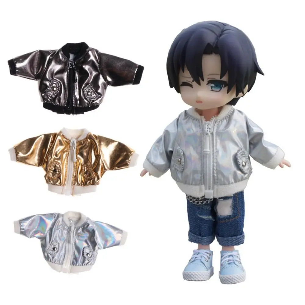 Long-sleeved Jacket OB11 Doll Jackets Zipper Coat Button 1/12 Doll Laser Overcoat Cute Mini Ob11 Baby Clothes