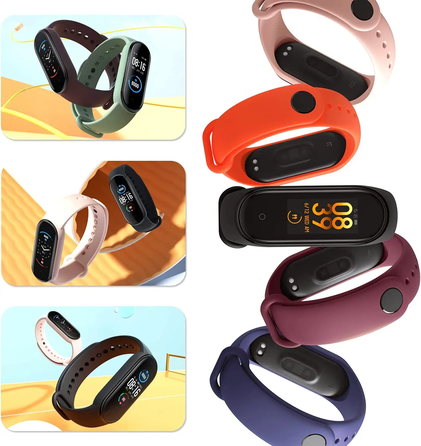 Bracelet en silicone respirant pour Amazfit, bracelet Smartwatch, bracelet de montre, bracelet Xiaomi Mi Band 3, 4, 5, 6, 7