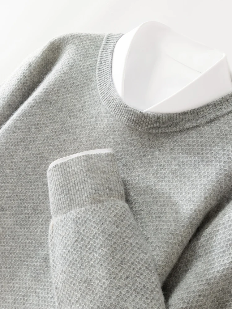 Maglione di cashmere da uomo O-Collo Pullover a maniche lunghe 100% Maglieria di cashmere Abbigliamento casual intelligente Autunno Inverno Top spessi e caldi