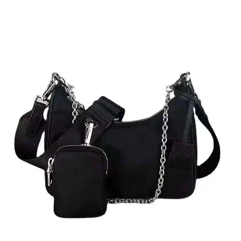 

2025 New Casual Nylon Waterproof Women Shoulder Hobo Bags Fashion Cool Black Chain Decolr Armpit Crossbody with Small Purse Y2K