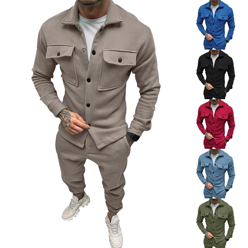 Pop American Style Fashion Suit Men's Clothing Autumn And Winter Outdoor Leisure Sportswear Lapel Jacket Trousers Two-piece Set