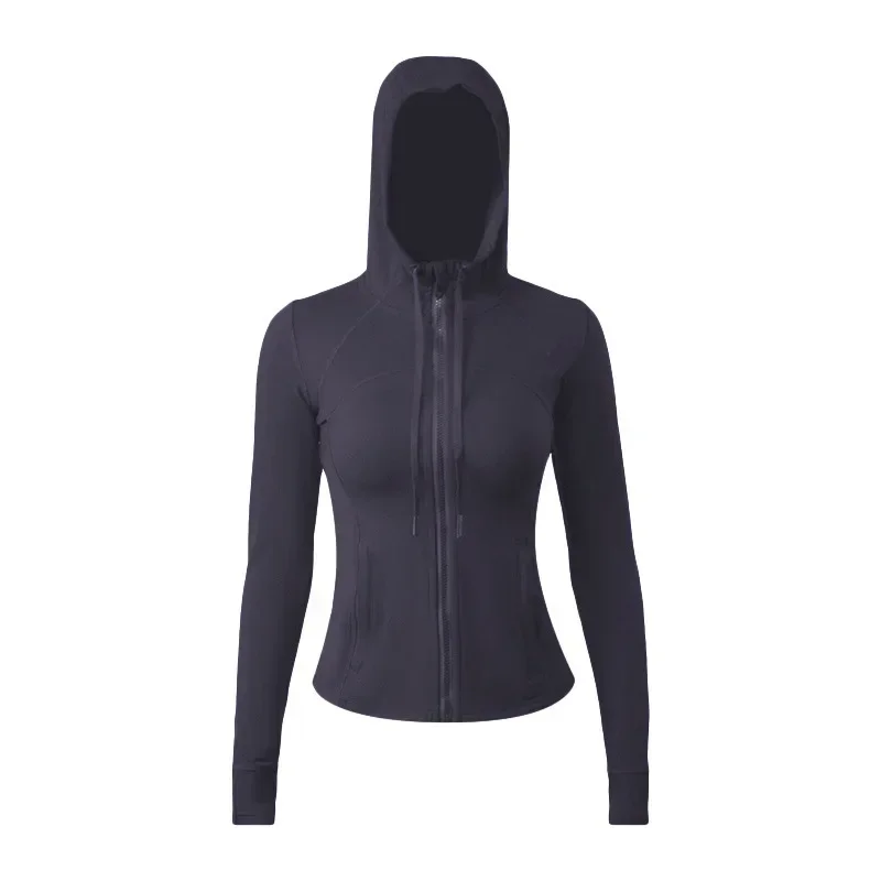 

Women's hooded slim yoga suit, elastic skin friendly sports cardigan, jogging and fitness sports jacket