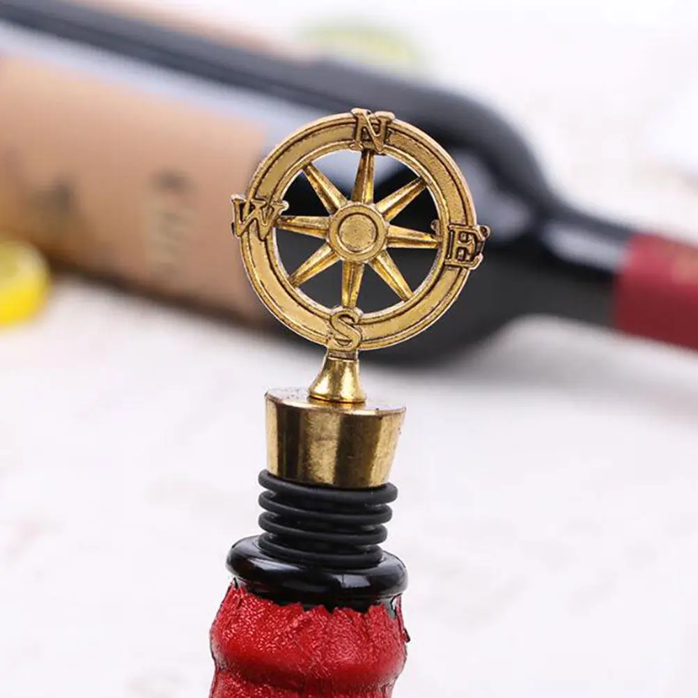 2Pcs Compass Design Wine Stopper Premium Reusable Air-Tight Bottle Sealer for Red Wine Preservation Party Bar Home Gift