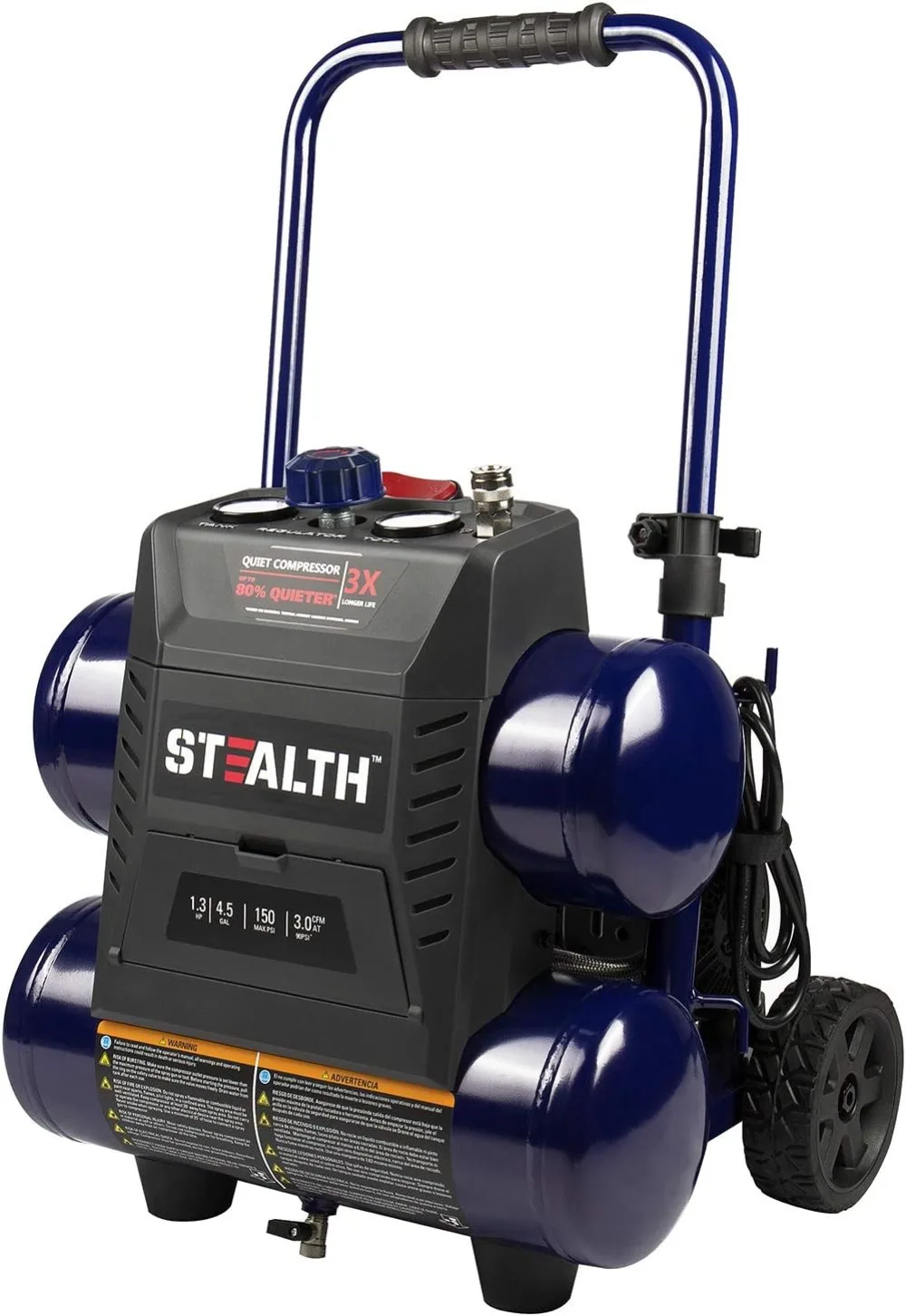 4.5 Gallon Ultra Quiet Air Compressor,1.3 HP Oil-Free Peak 150 PSI 65 Decibel Air Compressor,90 PSI Silent Portable Long Life