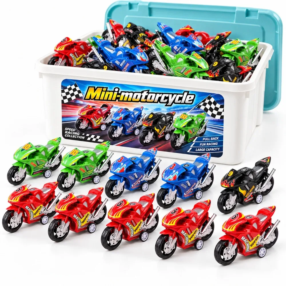 Pull Back Mini Racing Motorbike Toys, Random Color and Style, Multi-Item Party Favor Packs, Back-to-school Season
