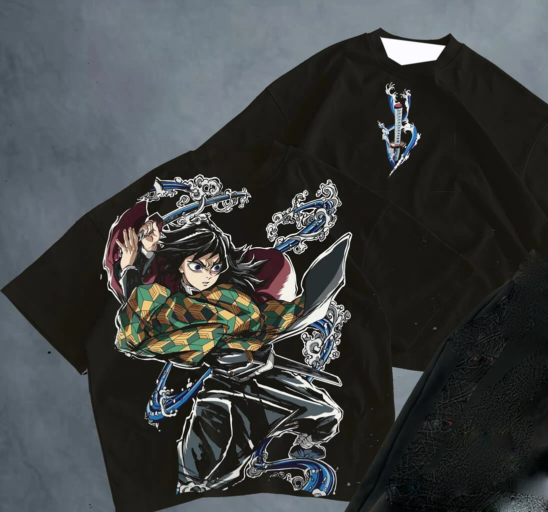 Koszulka Demon Slayer Tomioka Giyuu z grafiką, rozmiar dziecięcy/dorosły, oversize, styl Y2k, krótki rękaw, okrągły dekolt, dla par, damska/męska, topy 2025/26