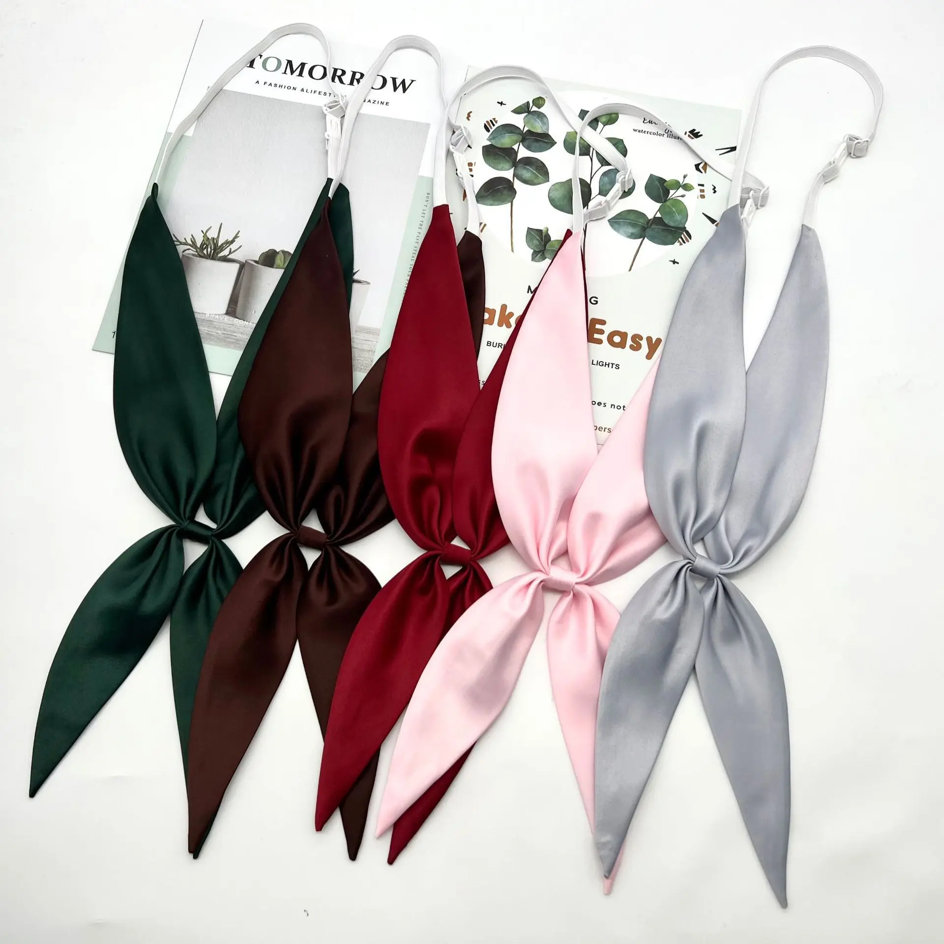 Solid long bow tie women girl sailor uniform accessories College style collar flower Oversized feather red JK bow tie