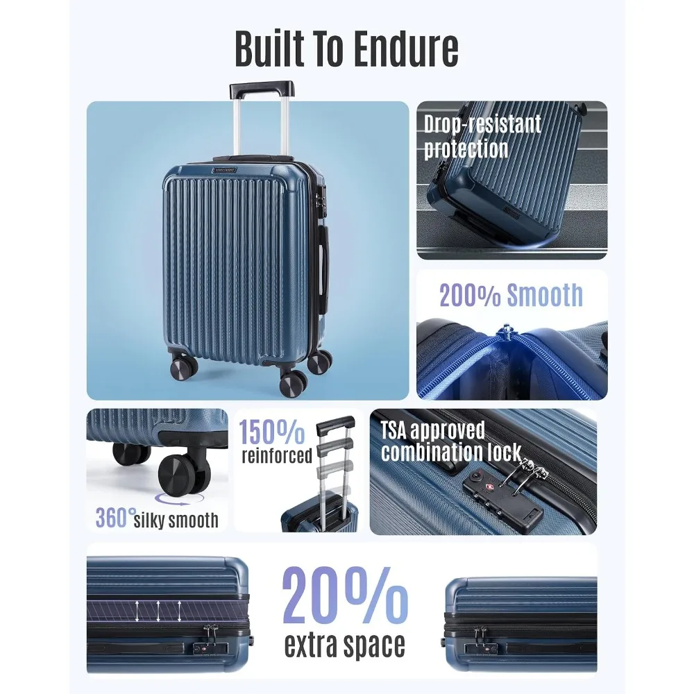 20 Inch Carry-On Luggage, 22x14x9, Airline Approved, Royal Blue