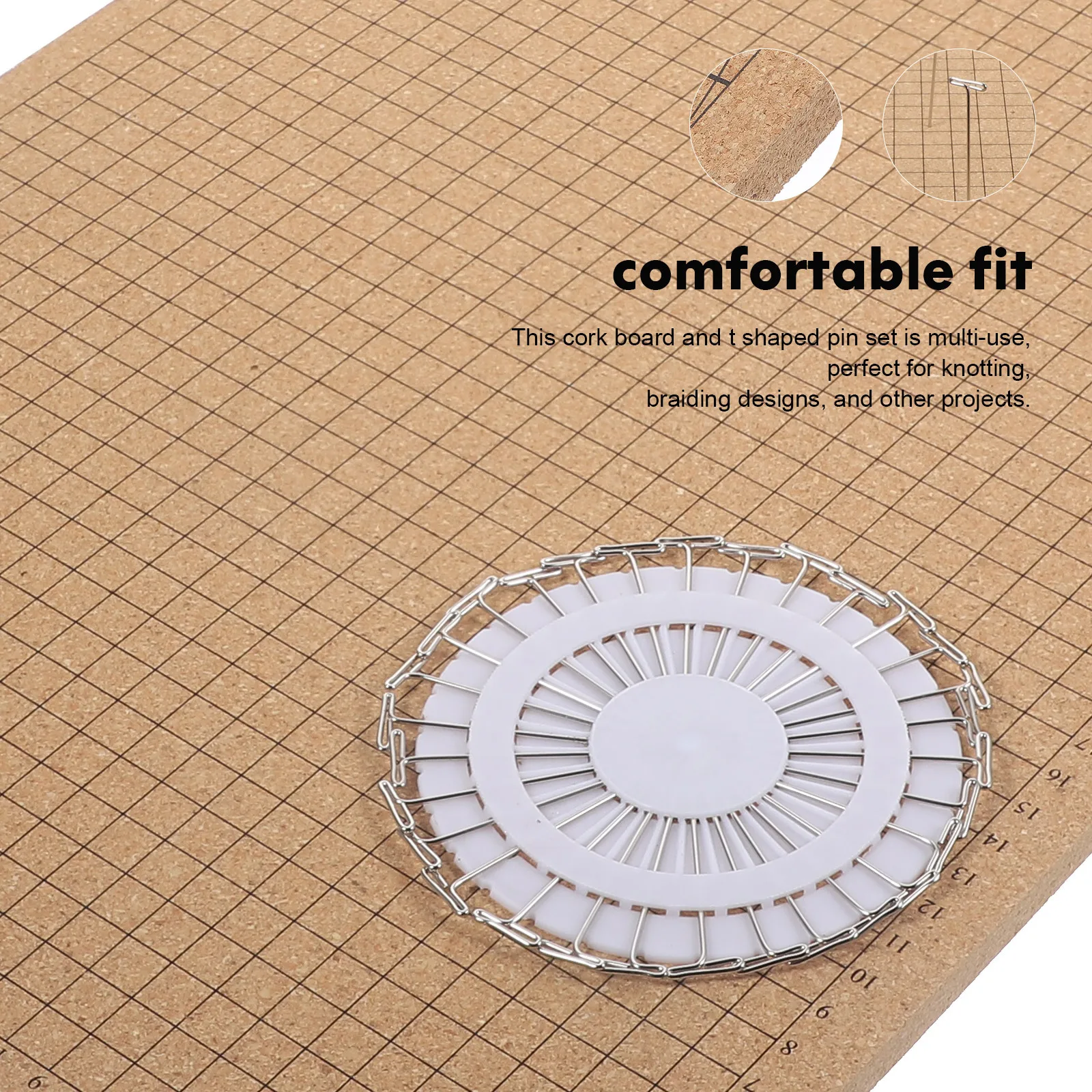 

1Set Cork Macrame Board for Measuring Grid Knotting Craft Board T Pins Macrame Supplies Bracelet Project for Knotting