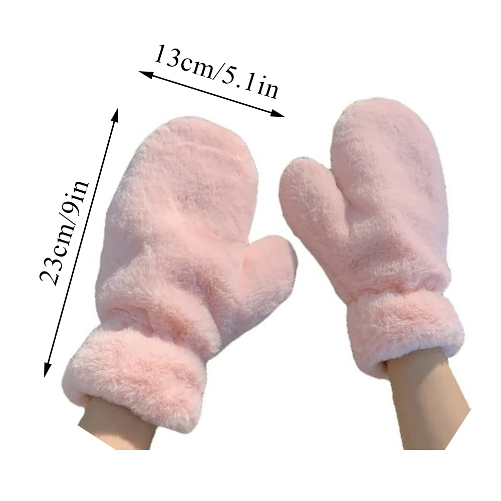 ฤดูหนาวPlush WARMถุงมือThicken Soft Fluffyถุงมือนิ้วน่ารักWindproofอุ่นMittensผู้หญิงสีทึบKeep WARM Mittens