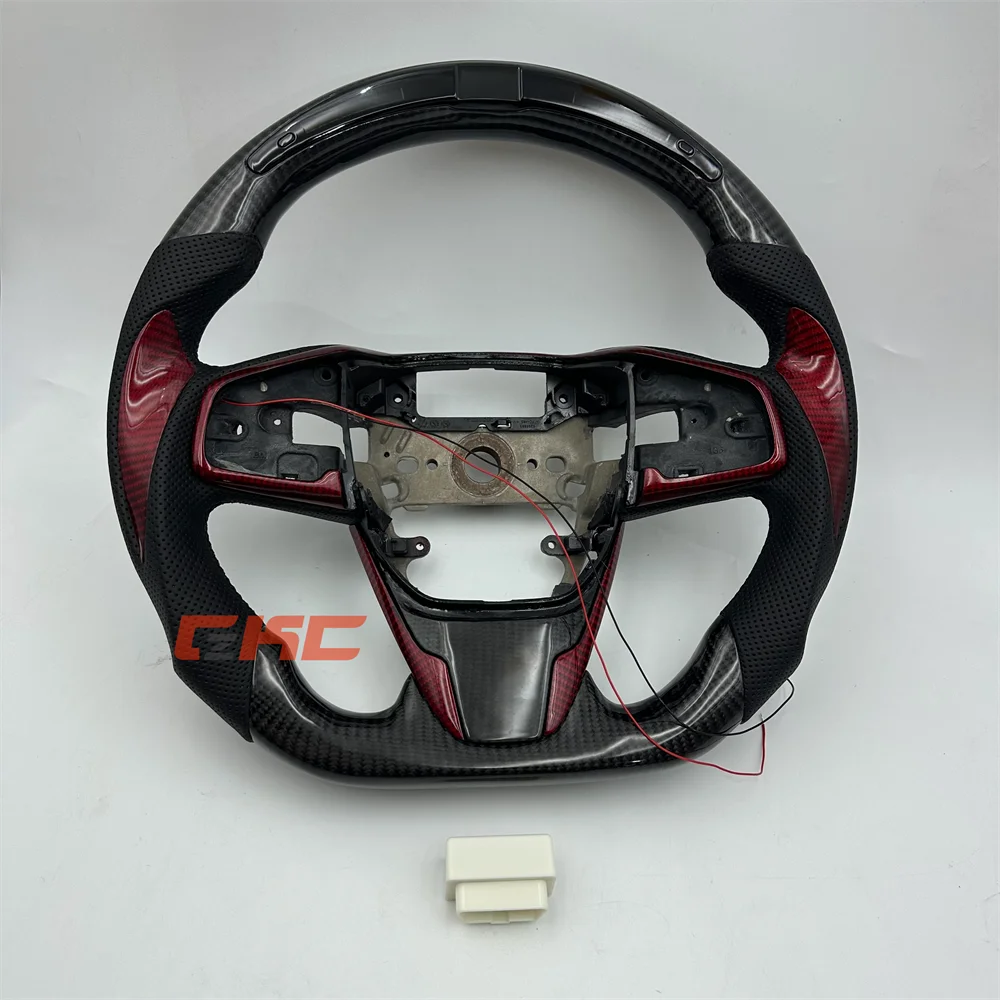 

Customized Black Carbon Fiber Perforated Leather LED Steering Wheel for 2016 2017 2018 2019 2020 2021 Honda Civic