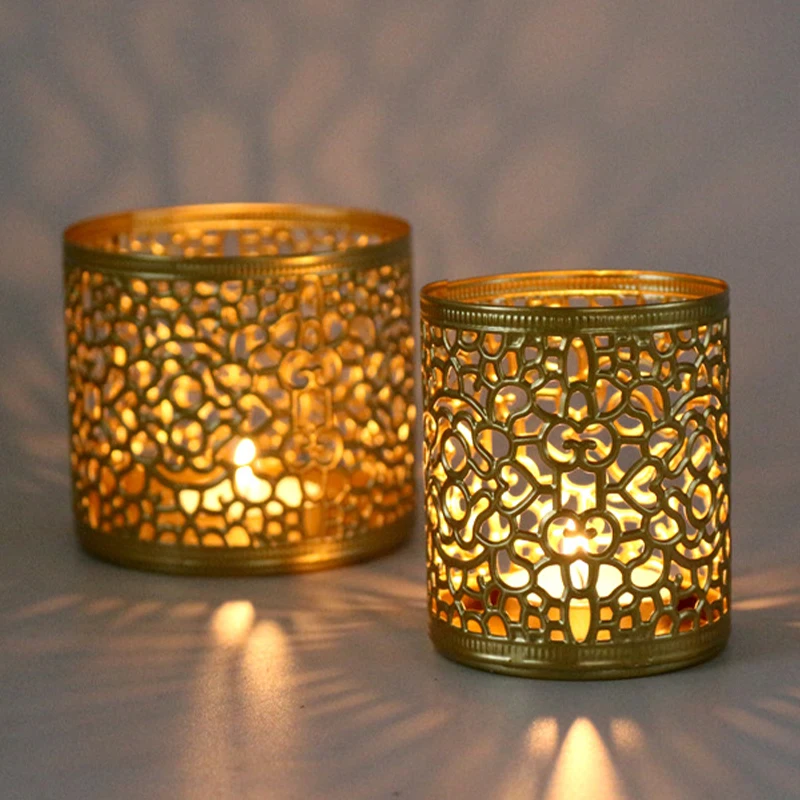 Iron Candle Holder Hollow Vintage Lanterns Table Ring Candlestick Wedding Home Decor Lighting Decorative Candles