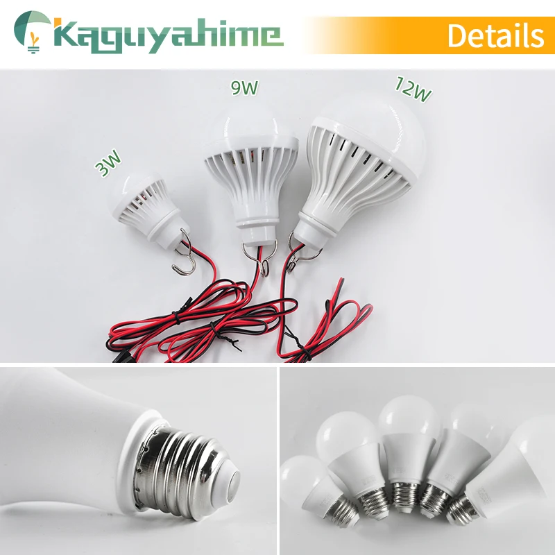 Kaguyhime DC 12V / USB 5V / E27 220V LED Camping Fishing Emergency Portable Ring Hang Light Lamp Clip LED Bulb 3W 9W 12W 15W