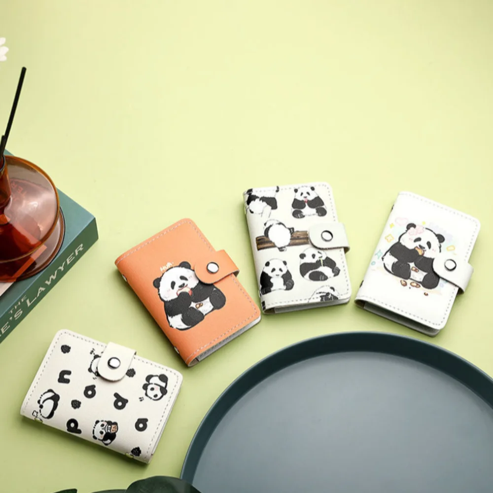 PU Portátil Cute Panda Print Card Bag, Multi Card Sleeve, Saco De Armazenamento