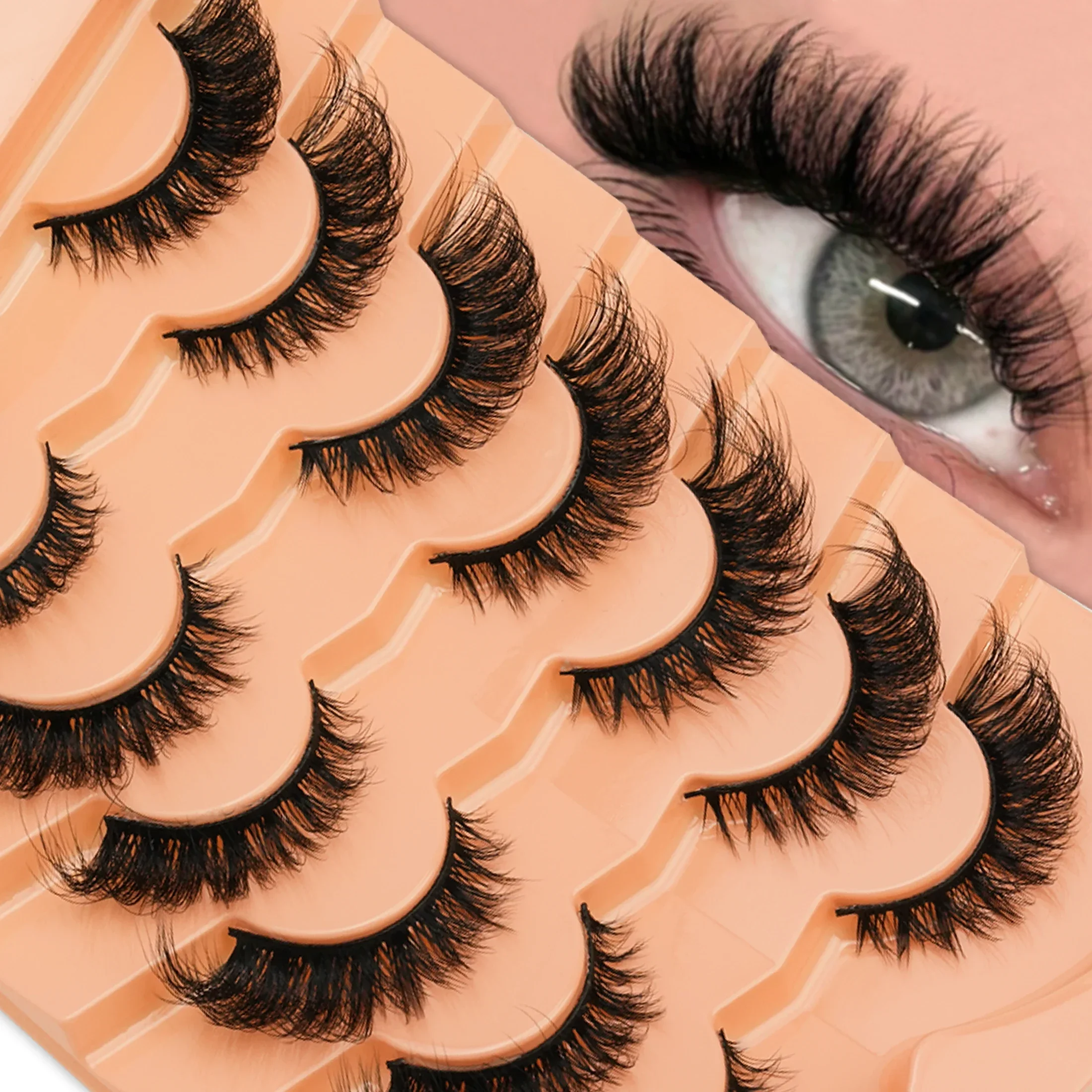 7 Pairs Wispy Fluffy False Eyelashes 3D Faux Mink Strip Lashes Dramatic Voluminous Soft Reusable Eye Makeup Lashes