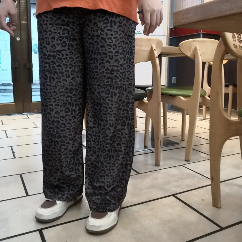 Pantaloni a gamba larga con stampa leopardata a vita alta estetica per donna Pantaloni casual larghi Y2k Abbigliamento alla moda 2025