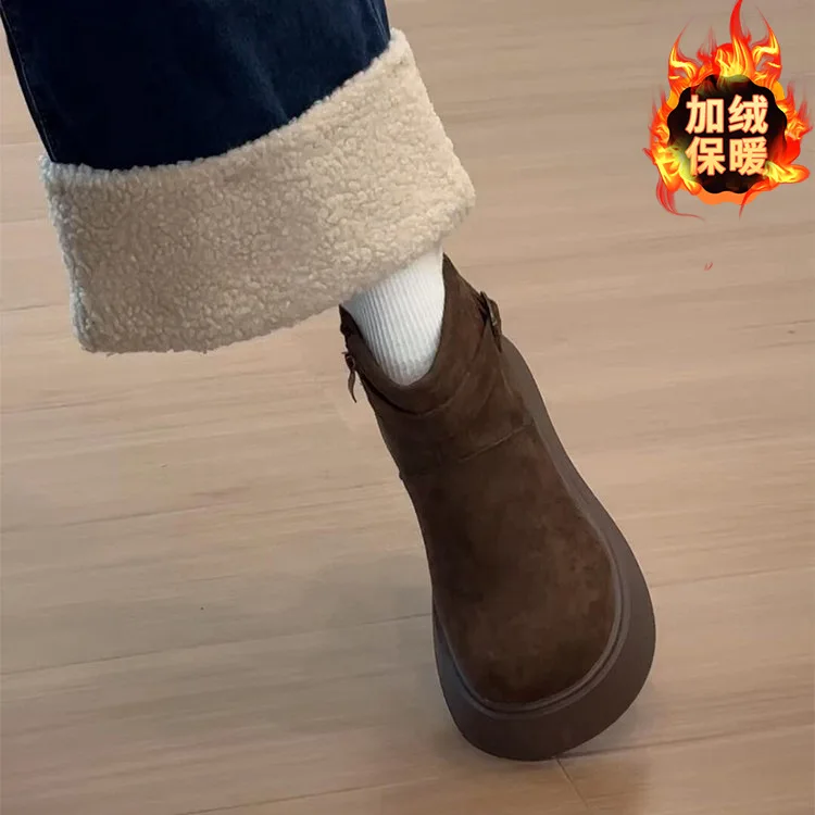 

Короткие женские ботинки 2026 года, новая зимняя коллекция, с начесом и хлопковой подкладкой, для снежной погоды