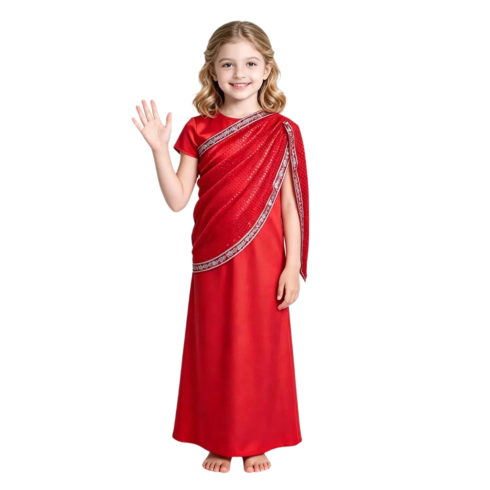 Girls Indian Traditional Ethnic Style Dress Round Neck Short Sleeve Stage Dance Performance Costume for Festival Cultural Event