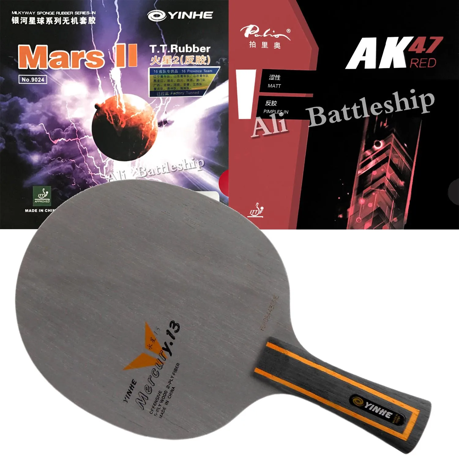 

Pro Combo Racket Yinhe Mercury.13 Y-13 Table tennis blade with Yinhe Mars II and Palio AK47 AK-47 RED pips-in pingpong rubber