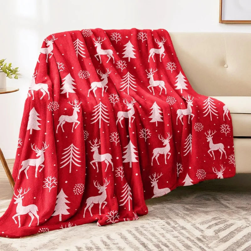 

Christmas reindeer and tree blanket, soft flannel cover, comfortable and lightweight winter decoration 60INX50IN