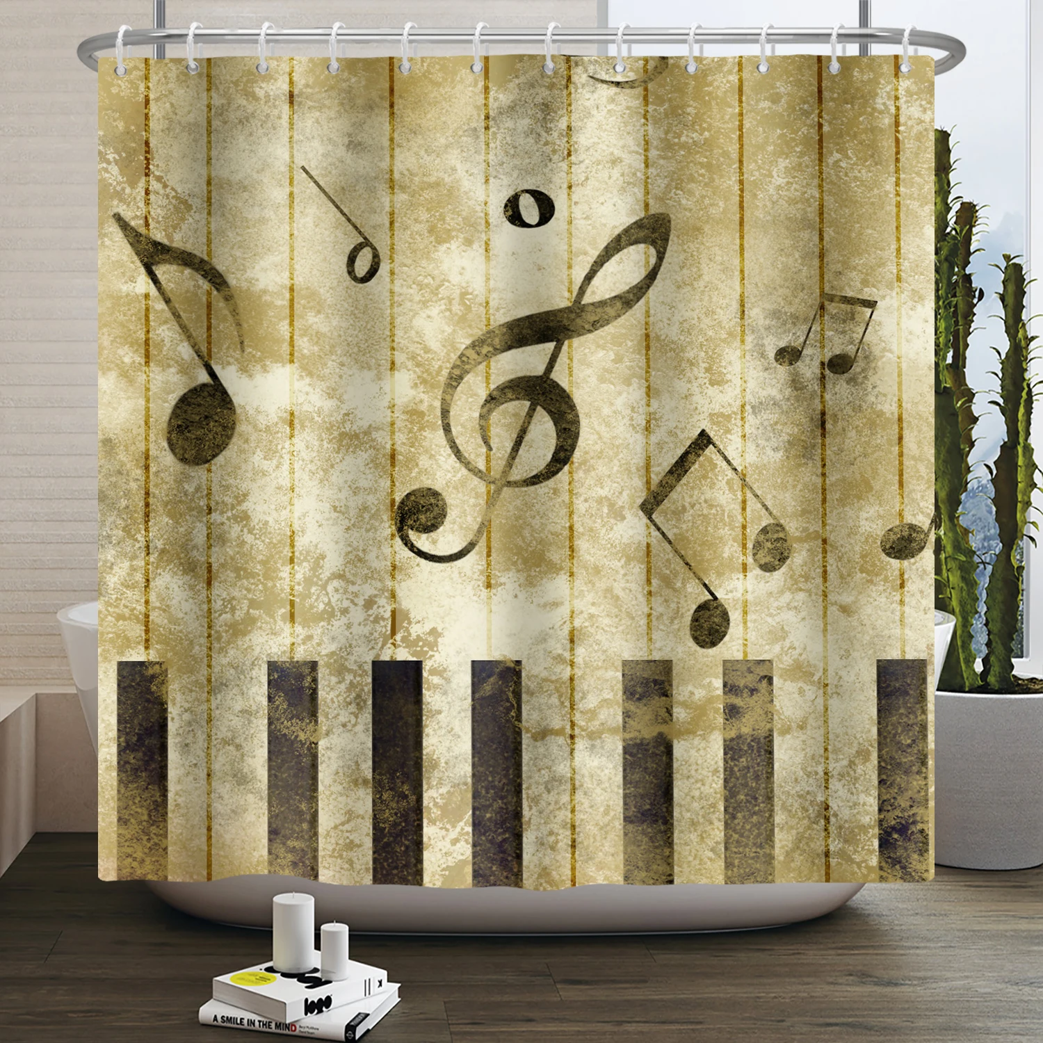 

Vintage Music Notes Bathroom Shower Curtain Retro Piano Keys Waterproof Cloth Polyester Bath Curtain Bathtub Curtains 180x200